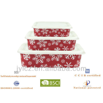 christmass rectangular food storage with silicone lid, set of 3